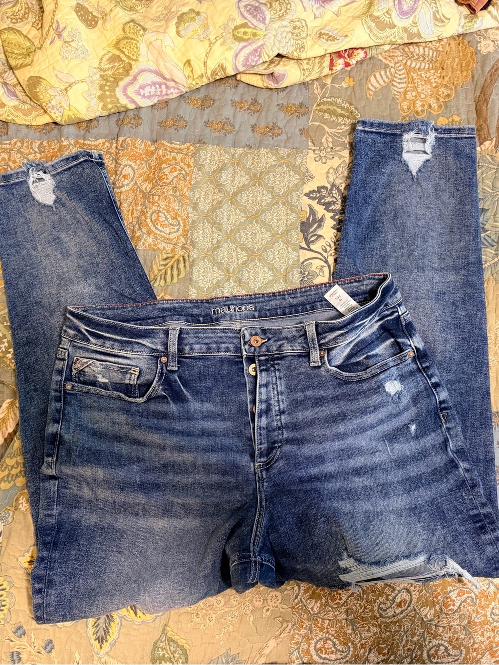Maurices Everflex High Rise Distressed Medium Dark Blue Jeans - Picture 3 of 3